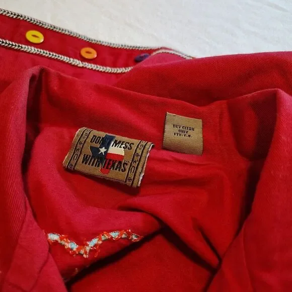 Vintage Applique Jacket Womens Mediun Wearable Art Red Patchwork Buttons - Picture 5 of 7